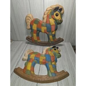 Vtg 70s Multi Color Patchwork Rocking Horse Wall Decor Foam Nursery Childs Room